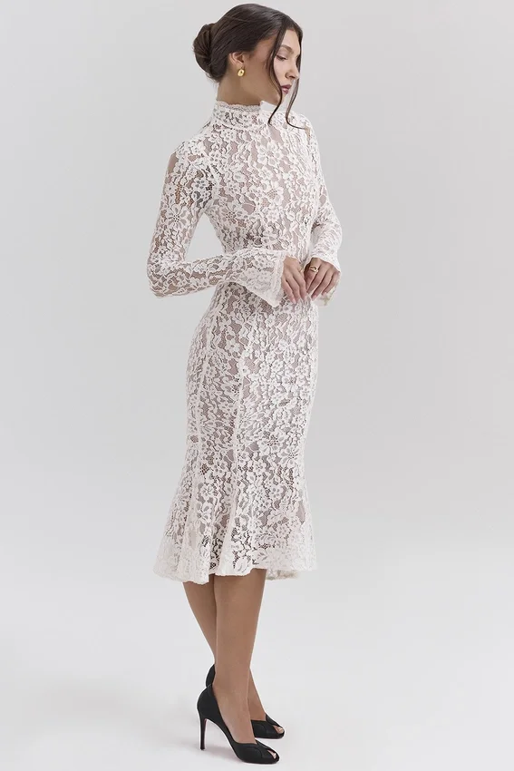 Sophia Vintage Ivory Lace Fitted Midi Dress Sophia Vintage Ivory Lace Fitted Midi Dress