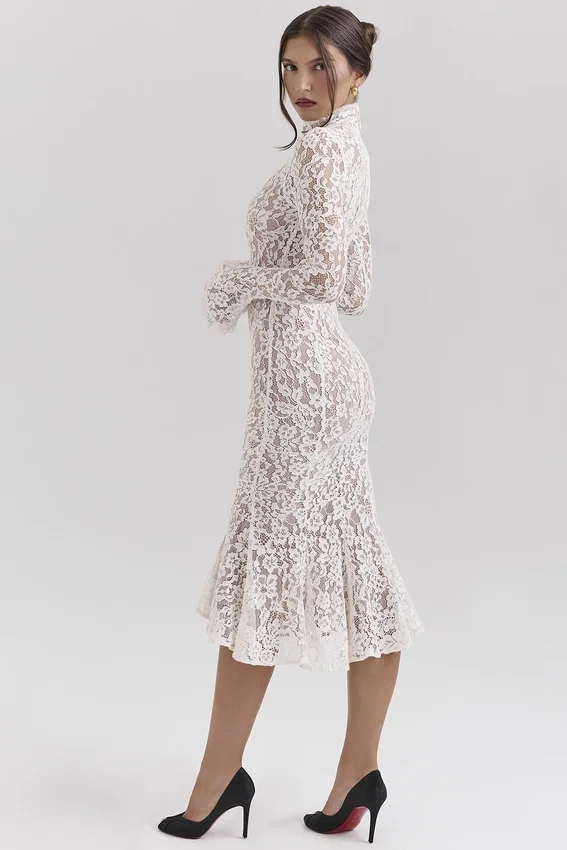 Sophia Vintage Ivory Lace Fitted Midi Dress Sophia Vintage Ivory Lace Fitted Midi Dress