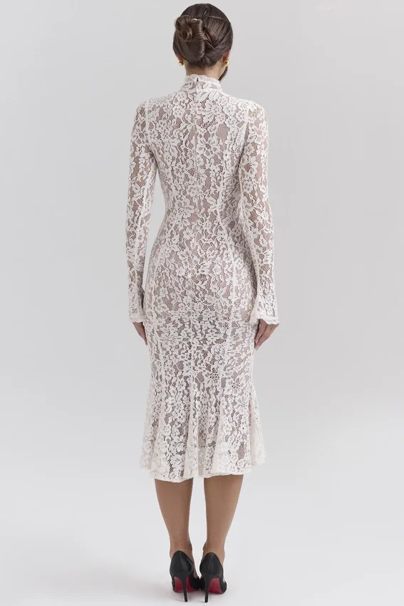 Sophia Vintage Ivory Lace Fitted Midi Dress Sophia Vintage Ivory Lace Fitted Midi Dress