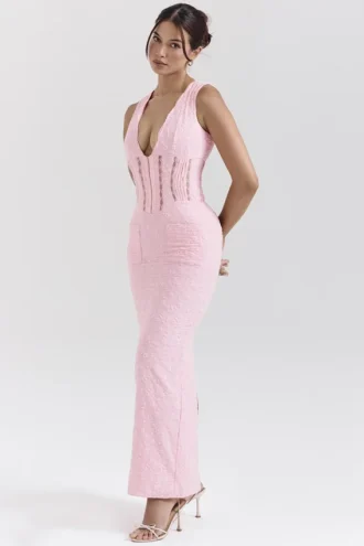 Sophina Perfectly Pink Broderie Anglais Plunge Maxi Dress