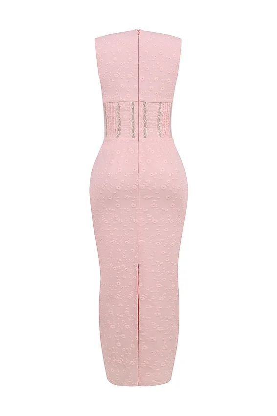 Sophina Perfectly Pink Broderie Anglais Plunge Maxi Dress Sophina Perfectly Pink Broderie Anglais Plunge Maxi Dress