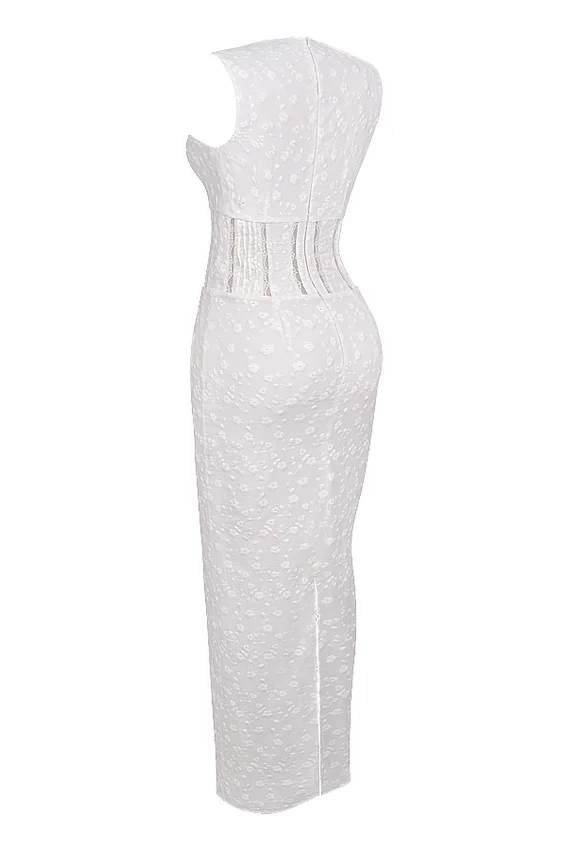 Sophina White Cotton Broderie Anglais Plunge Maxi Dress Sophina White Cotton Broderie Anglais Plunge Maxi Dress