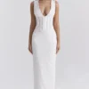 Sophina White Cotton Broderie Anglais Plunge Maxi Dress Sophina White Cotton Broderie Anglais Plunge Maxi Dress