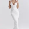Sophina White Cotton Broderie Anglais Plunge Maxi Dress Sophina White Cotton Broderie Anglais Plunge Maxi Dress