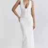 Sophina White Cotton Broderie Anglais Plunge Maxi Dress Sophina White Cotton Broderie Anglais Plunge Maxi Dress