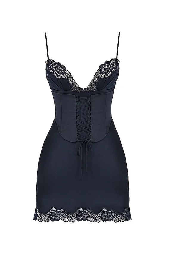 Soraya Navy Satin Slip Dress Soraya Navy Satin Slip Dress