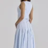 Soretta Blue Pleated Lace Up Cotton Midi Dress Soretta Blue Pleated Lace Up Cotton Midi Dress