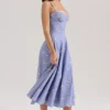 Steffani Blue Daisy Print Stretch Cotton Midi Sundress