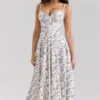 Steffani Cream Stretch Cotton Floral Print Midi Sundress Steffani Cream Stretch Cotton Floral Print Midi Sundress