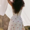 Steffani White Stretch Cotton Rose Print Midi Sundress
