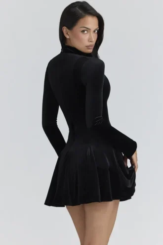 Stella Black Velvet Keyhole Mini Dress