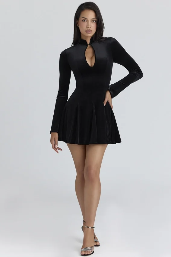 Stella Black Velvet Keyhole Mini Dress Stella Black Velvet Keyhole Mini Dress