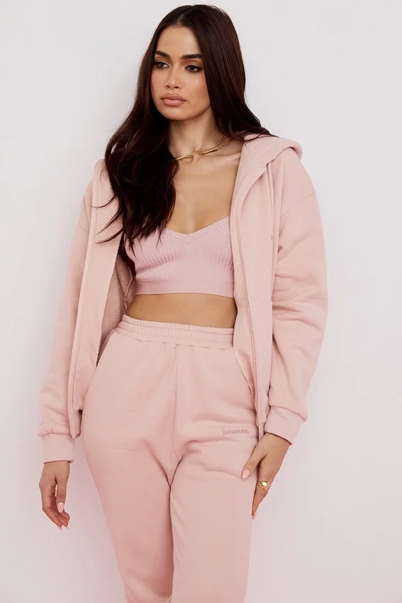 Storm Blush Cotton Fleece-Back Zip Through Hoodie Storm Blush Cotton Fleece-Back Zip Through Hoodie