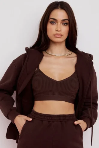 Storm Chocolate Cotton Fleece-Back Zip Through Hoodie