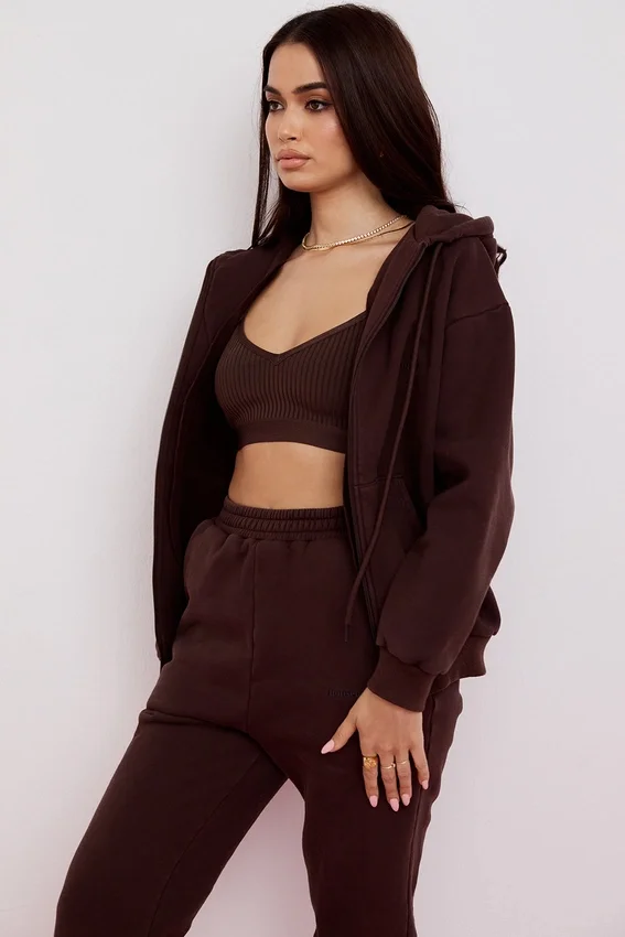 Storm Chocolate Cotton Fleece-Back Zip Through Hoodie Storm Chocolate Cotton Fleece-Back Zip Through Hoodie
