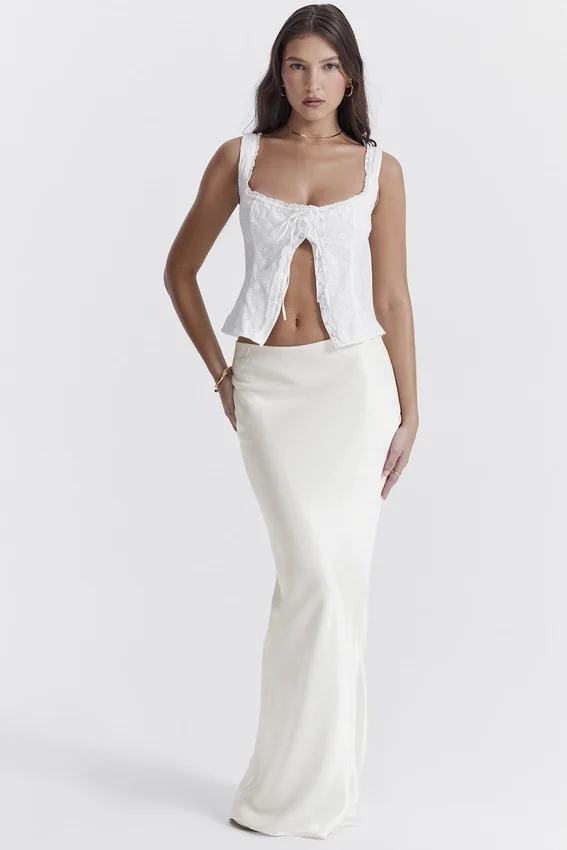 Sydel White Satin Bias Cut Maxi Skirt Sydel White Satin Bias Cut Maxi Skirt
