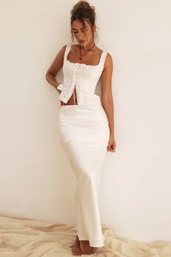 Sydel White Satin Bias Cut Maxi Skirt Sydel White Satin Bias Cut Maxi Skirt