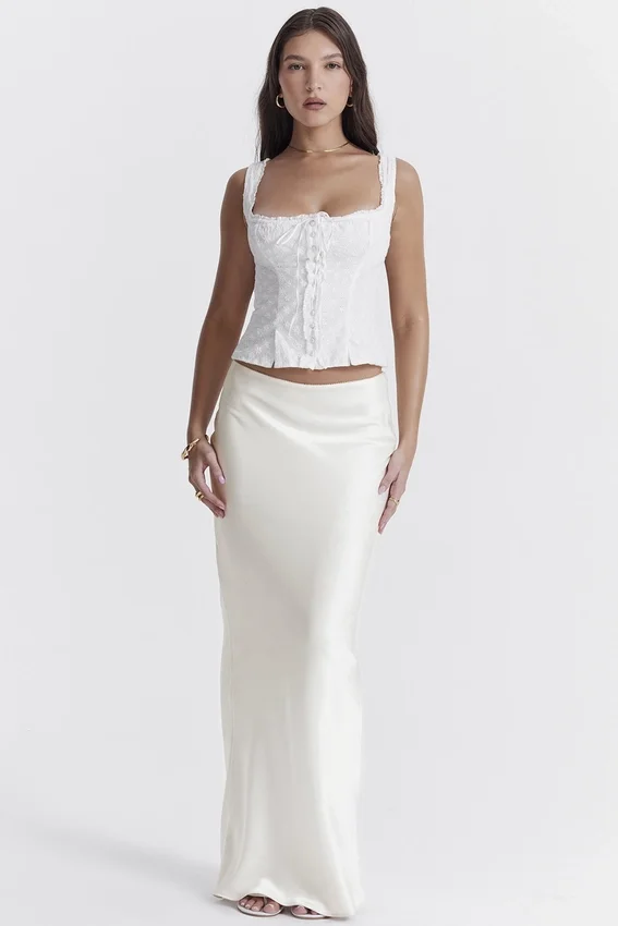 Sydel White Satin Bias Cut Maxi Skirt Sydel White Satin Bias Cut Maxi Skirt