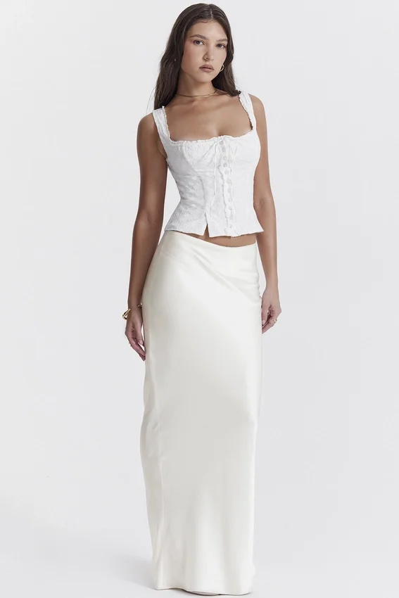 Sydel White Satin Bias Cut Maxi Skirt Sydel White Satin Bias Cut Maxi Skirt