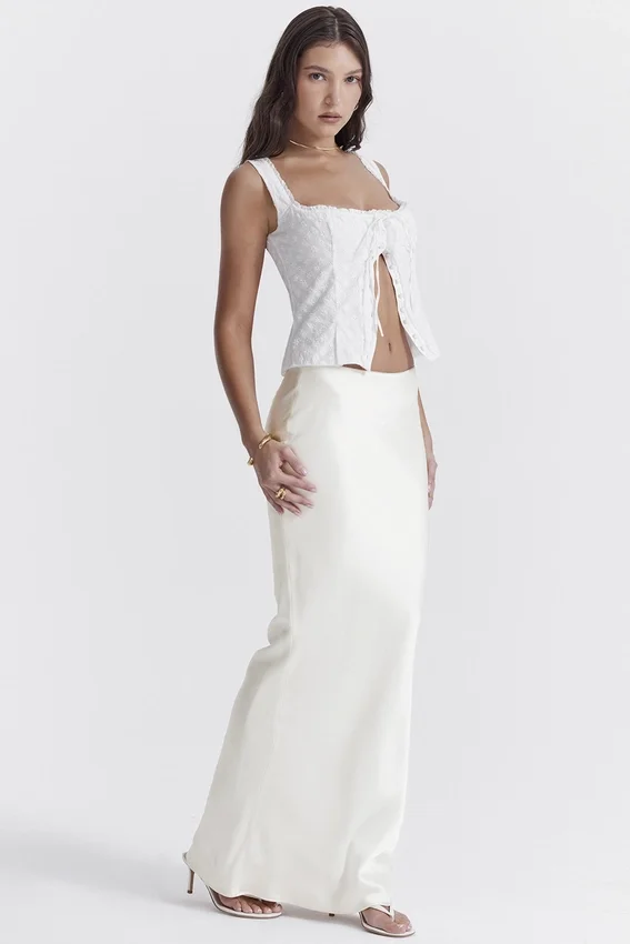 Sydel White Satin Bias Cut Maxi Skirt Sydel White Satin Bias Cut Maxi Skirt