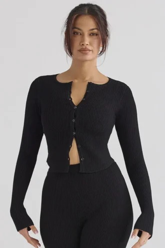 Sylvia Black Ribbed Knit Cardigan Sylvia Black Ribbed Knit Cardigan