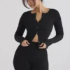 Sylvia Black Ribbed Knit Cardigan
