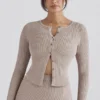 Sylvia Taupe Ribbed Knit Cardigan Sylvia Taupe Ribbed Knit Cardigan