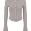 Sylvia Taupe Ribbed Knit Cardigan Sylvia Taupe Ribbed Knit Cardigan