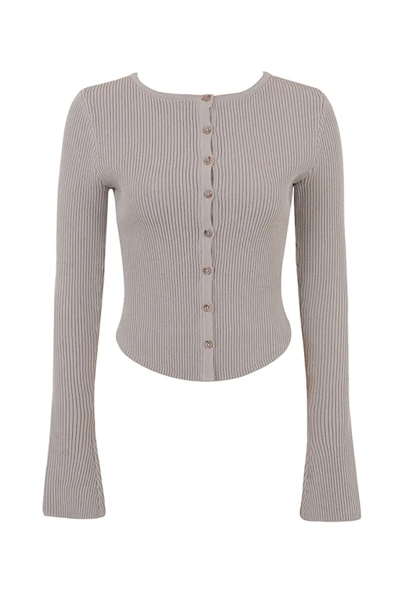 Sylvia Taupe Ribbed Knit Cardigan Sylvia Taupe Ribbed Knit Cardigan