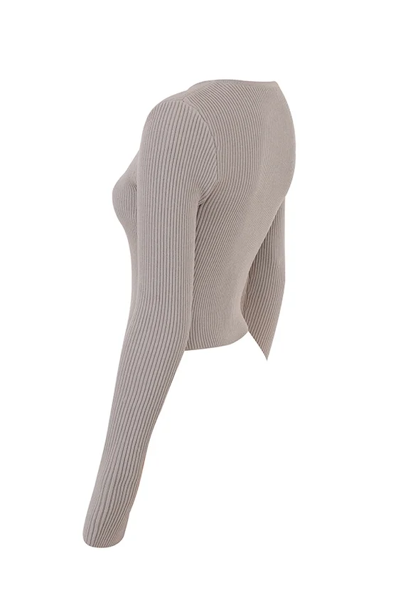 Sylvia Taupe Ribbed Knit Cardigan Sylvia Taupe Ribbed Knit Cardigan