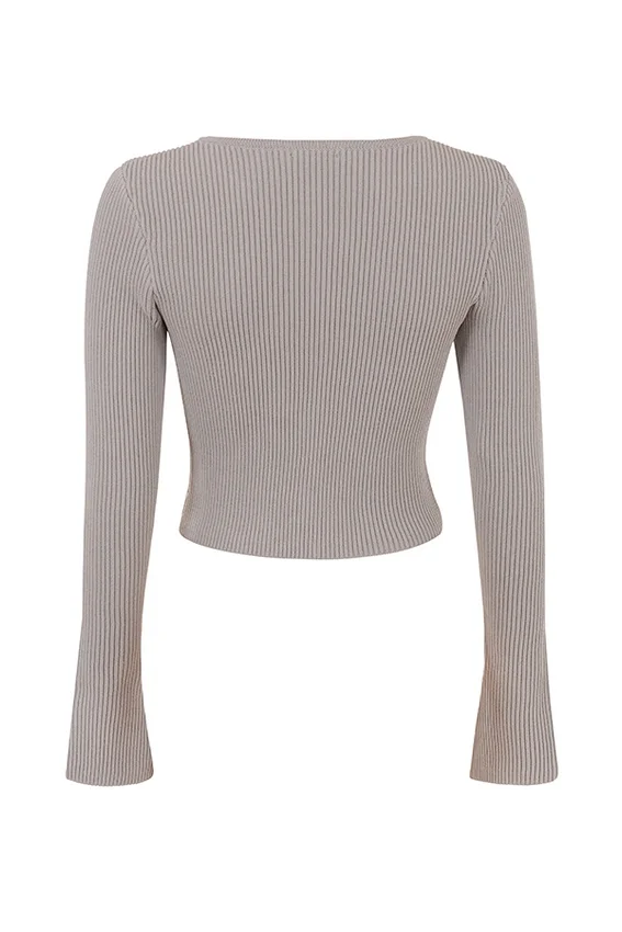 Sylvia Taupe Ribbed Knit Cardigan Sylvia Taupe Ribbed Knit Cardigan