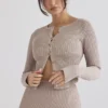 Sylvia Taupe Ribbed Knit Cardigan Sylvia Taupe Ribbed Knit Cardigan