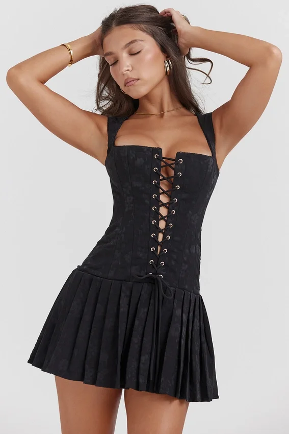 Talia Black Pleated Mini Dress Talia Black Pleated Mini Dress