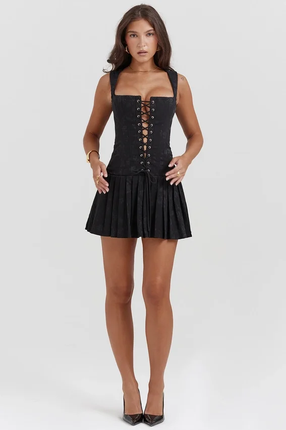 Talia Black Pleated Mini Dress Talia Black Pleated Mini Dress