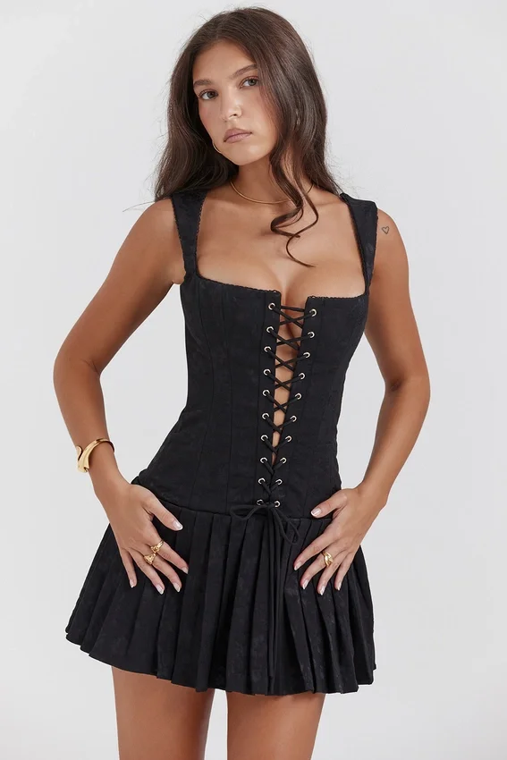 Talia Black Pleated Mini Dress Talia Black Pleated Mini Dress