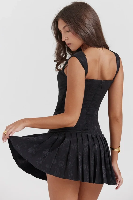 Talia Black Pleated Mini Dress Talia Black Pleated Mini Dress