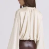 Talia Ecru Satin Open Front Blouse