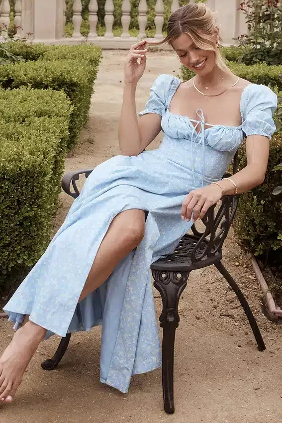 Tallulah Blue Ivory Floral Puff Sleeve Midi Dress Tallulah Blue Ivory Floral Puff Sleeve Midi Dress