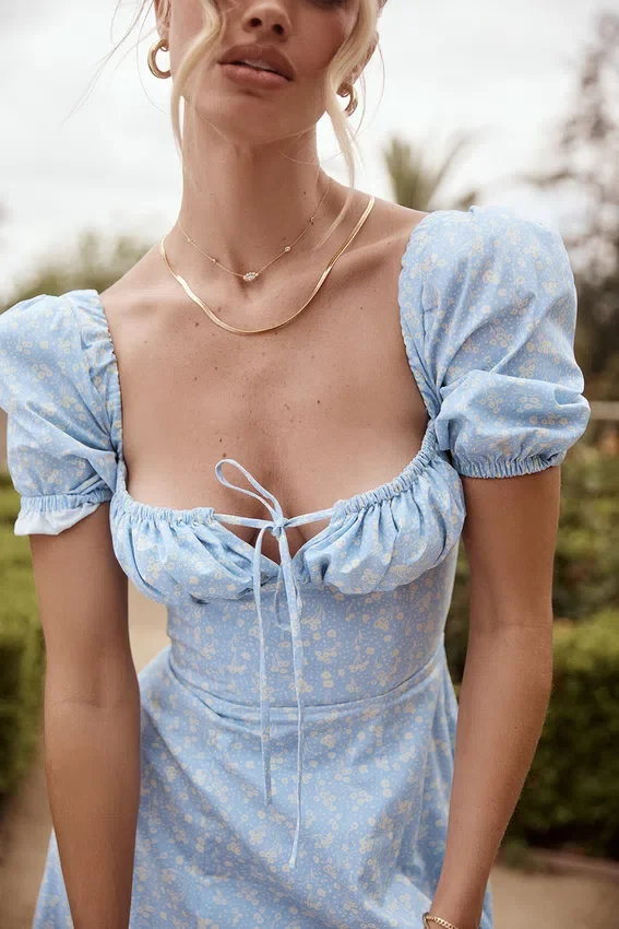 Tallulah Blue Ivory Floral Puff Sleeve Midi Dress Tallulah Blue Ivory Floral Puff Sleeve Midi Dress