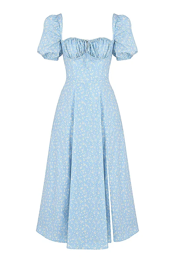 Tallulah Blue Ivory Floral Puff Sleeve Midi Dress Tallulah Blue Ivory Floral Puff Sleeve Midi Dress