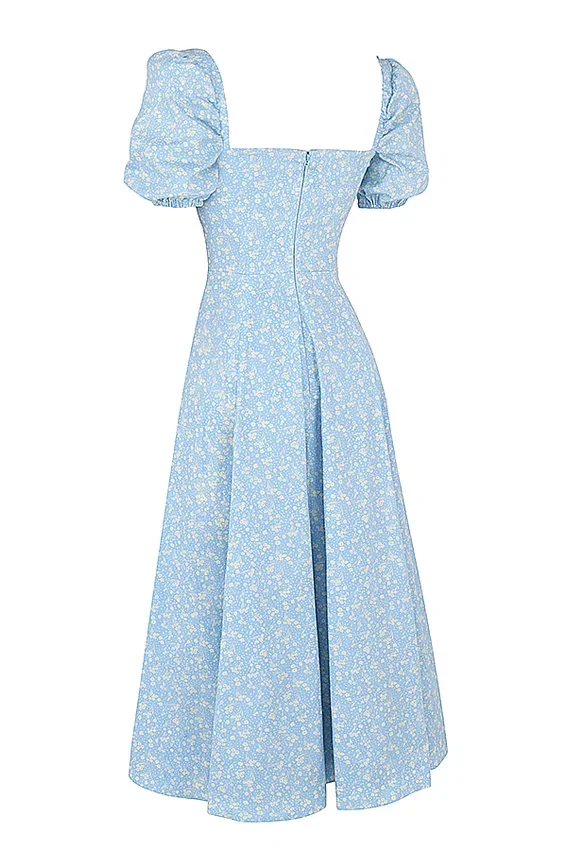 Tallulah Blue Ivory Floral Puff Sleeve Midi Dress Tallulah Blue Ivory Floral Puff Sleeve Midi Dress