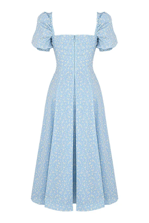 Tallulah Blue Ivory Floral Puff Sleeve Midi Dress Tallulah Blue Ivory Floral Puff Sleeve Midi Dress