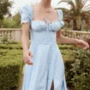 Tallulah Blue Ivory Floral Puff Sleeve Midi Dress Tallulah Blue Ivory Floral Puff Sleeve Midi Dress