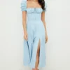 Tallulah Blue Ivory Floral Puff Sleeve Midi Dress Tallulah Blue Ivory Floral Puff Sleeve Midi Dress
