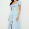Tallulah Blue Ivory Floral Puff Sleeve Midi Dress Tallulah Blue Ivory Floral Puff Sleeve Midi Dress