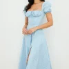 Tallulah Blue Ivory Floral Puff Sleeve Midi Dress Tallulah Blue Ivory Floral Puff Sleeve Midi Dress
