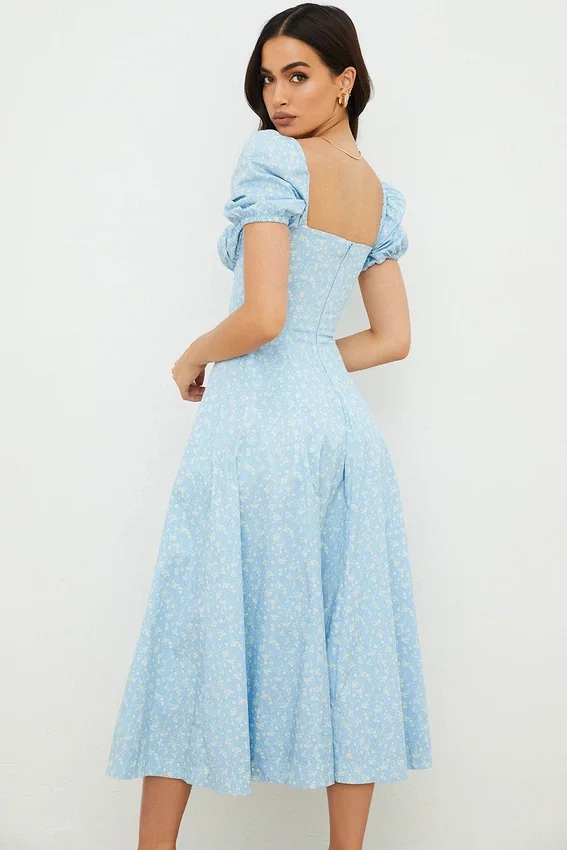 Tallulah Blue Ivory Floral Puff Sleeve Midi Dress Tallulah Blue Ivory Floral Puff Sleeve Midi Dress