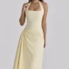 Tallulah Lemon Halter Neck Cotton Midi Dress Tallulah Lemon Halter Neck Cotton Midi Dress