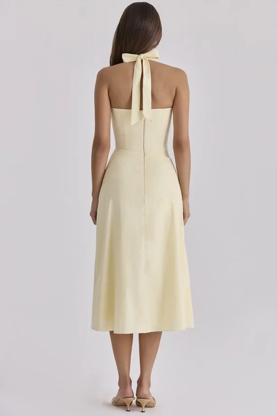 Tallulah Lemon Halter Neck Cotton Midi Dress Tallulah Lemon Halter Neck Cotton Midi Dress