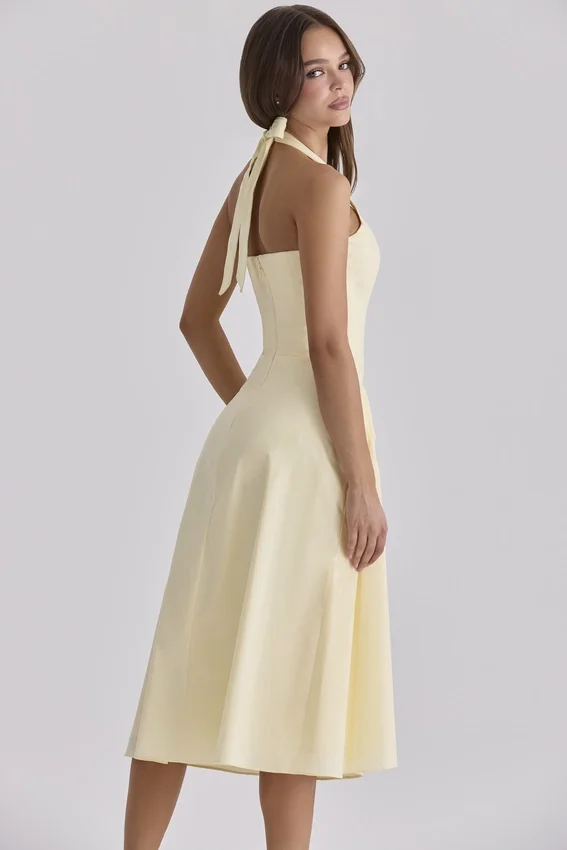 Tallulah Lemon Halter Neck Cotton Midi Dress Tallulah Lemon Halter Neck Cotton Midi Dress